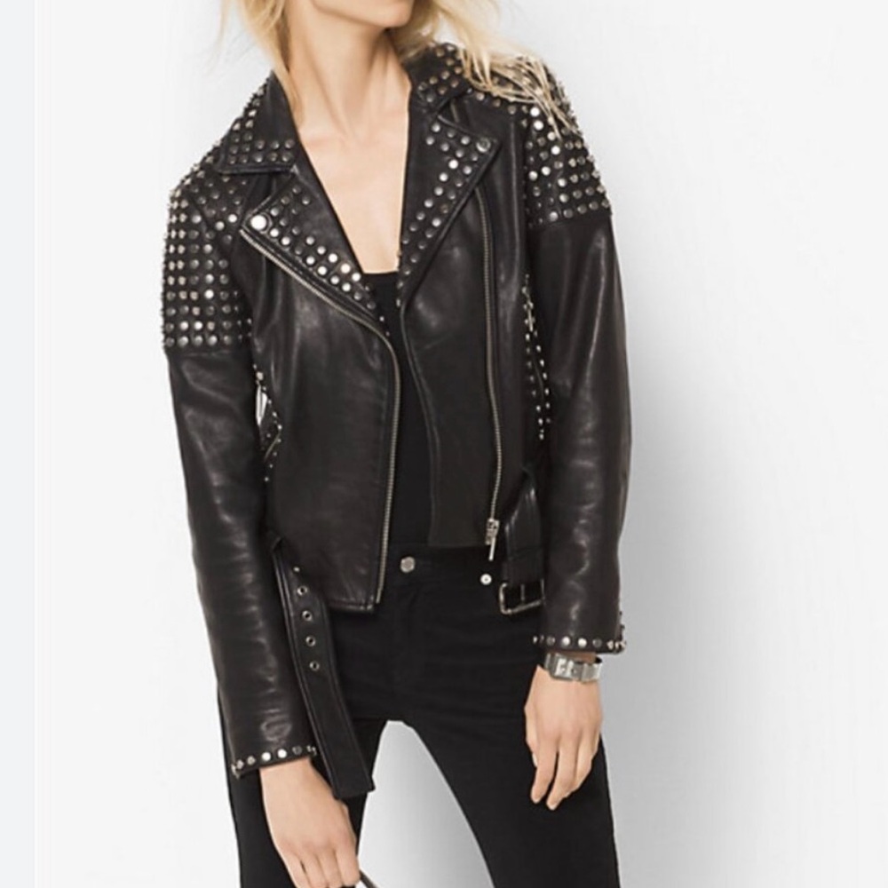 Michael Kors Studded Lambskin Leather Jacket - Limited Edition MSRP $500